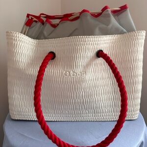 White O Bag with Sheer Drawstring Top